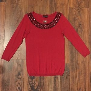 Red Sweater with Beaded Neckline